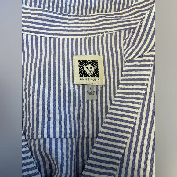 EUC Anne Klein SeerSucker Shirtdress w/Cuff Sleeves & Zipper Front- Sz 8 - Picture 7 of 7